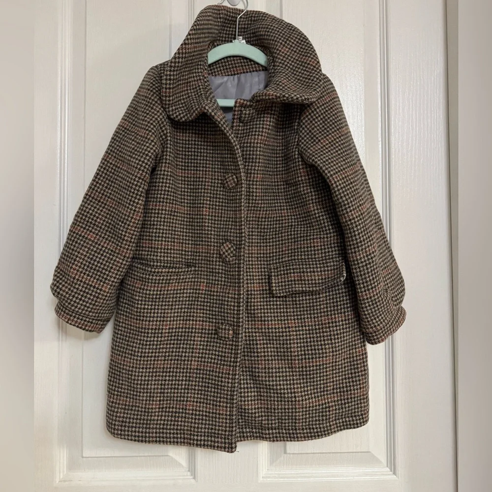 Deesha Mini Girls Wool Blend Houndstooth Coat | Size 120 (5–6Y)